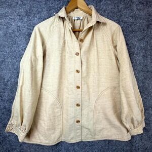 Vintage College Town Shirt Womens Medium Beige Linen Earthy Muted Minimalist